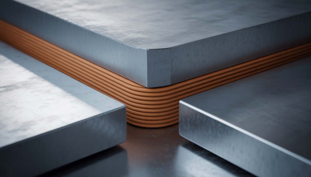 Close-up of a rubber gasket sealing two metal surfaces
