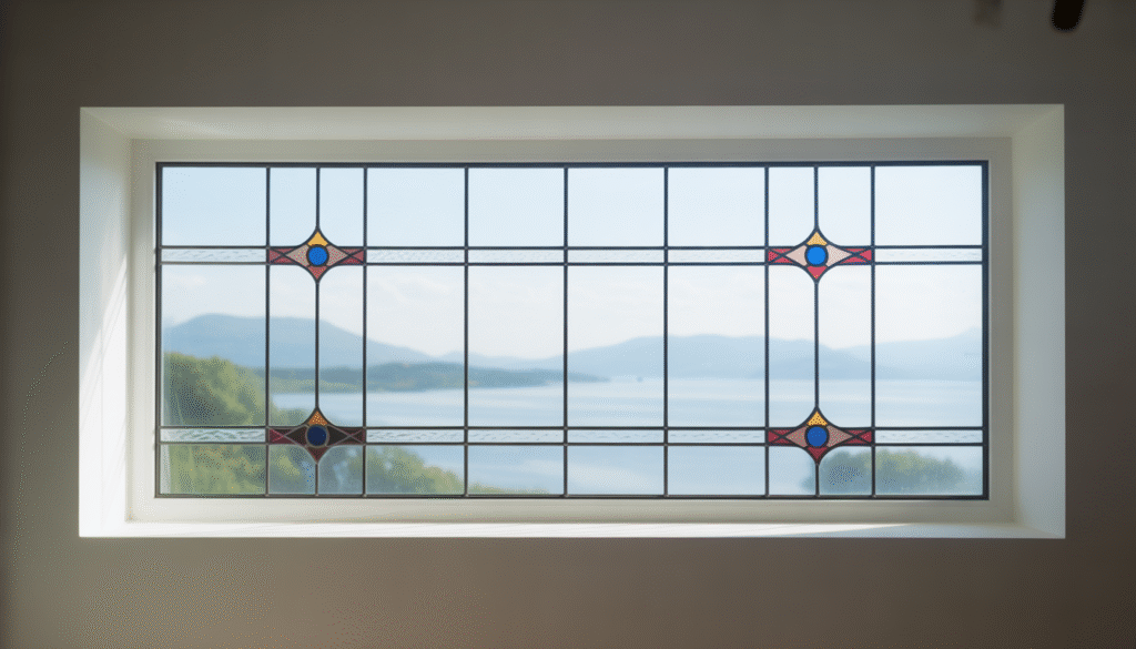 Modern rectangular window with white frame and soft natural light