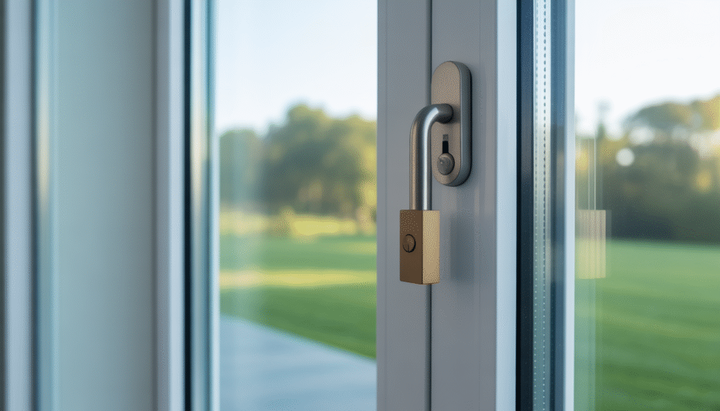 Fenêtre moderne équipée d'une serrure de sécurité robuste et de verre renforcé avec film de protection