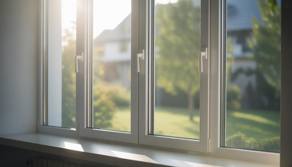 Sleek aluminum-framed window with sunlight in modern home
