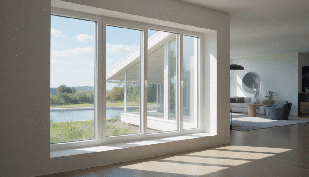 Custom PVC window with clear glass in minimalist modern room