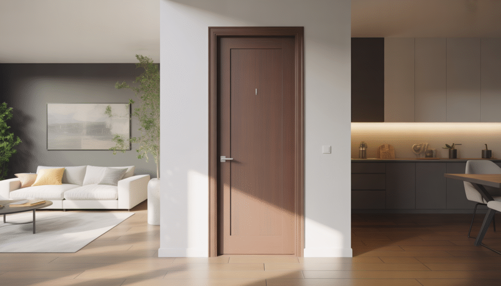 Photorealistic Lapeyre interior door installation with natural lighting