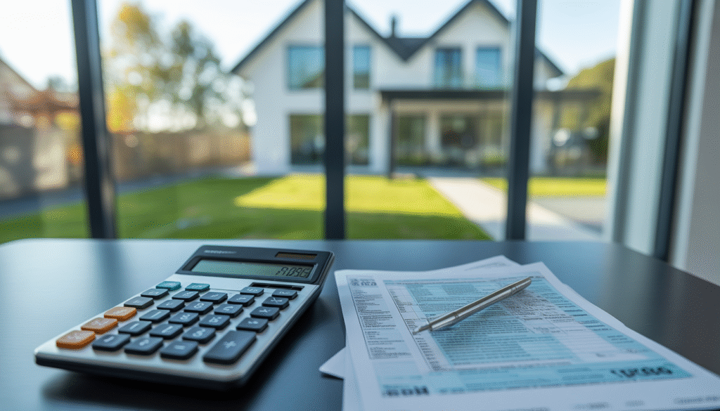 Modern house with new windows and tax documents on a table