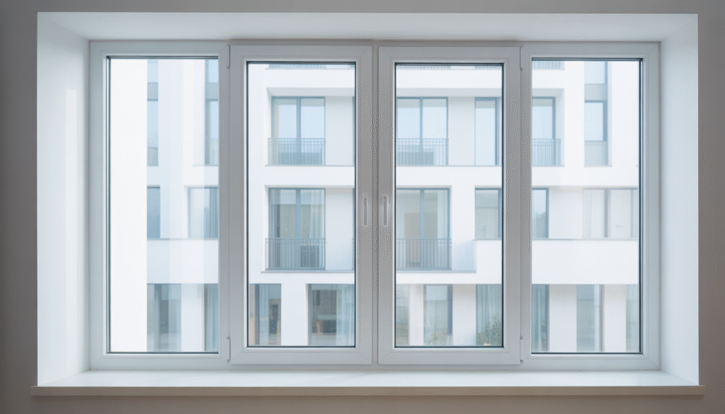 PVC window with white frame and double glazing in bright room