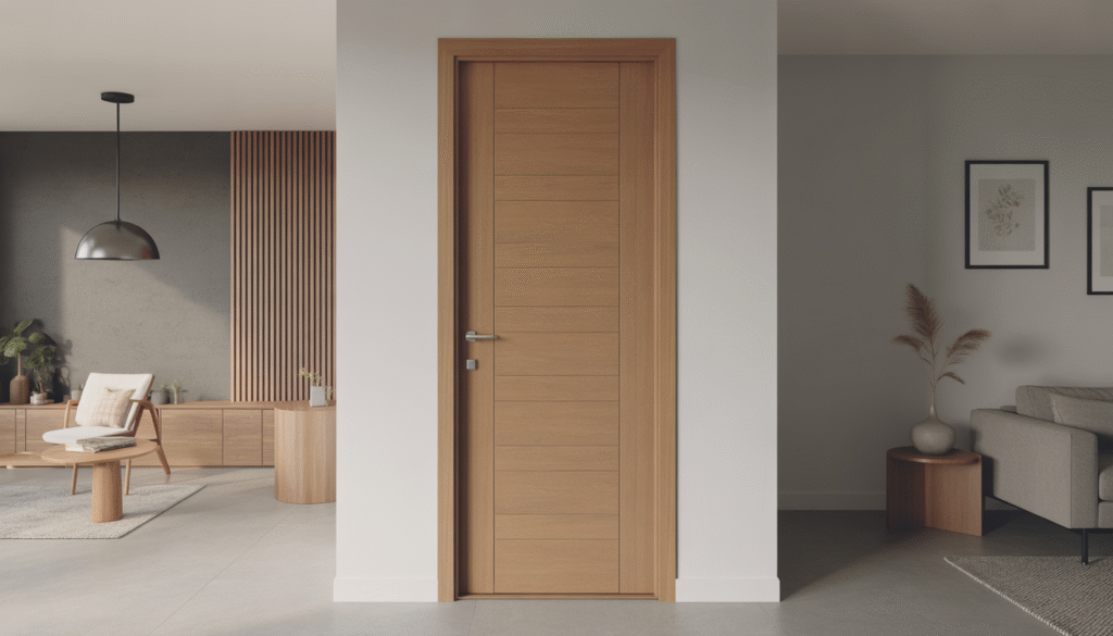 Porte en bois modèle Roxie avec finition chêne naturel et design moderne