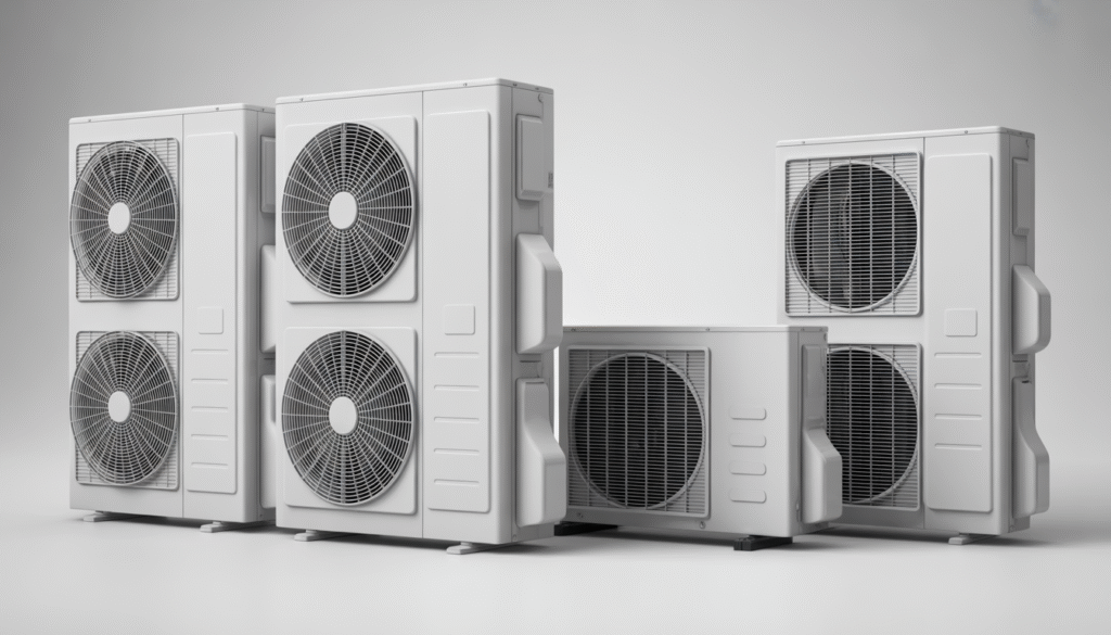 Climatiseurs réversibles montrant composants internes et flux d'air