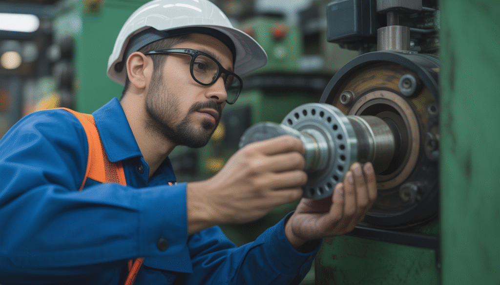 Technician replacing faulty part on an industrial machine