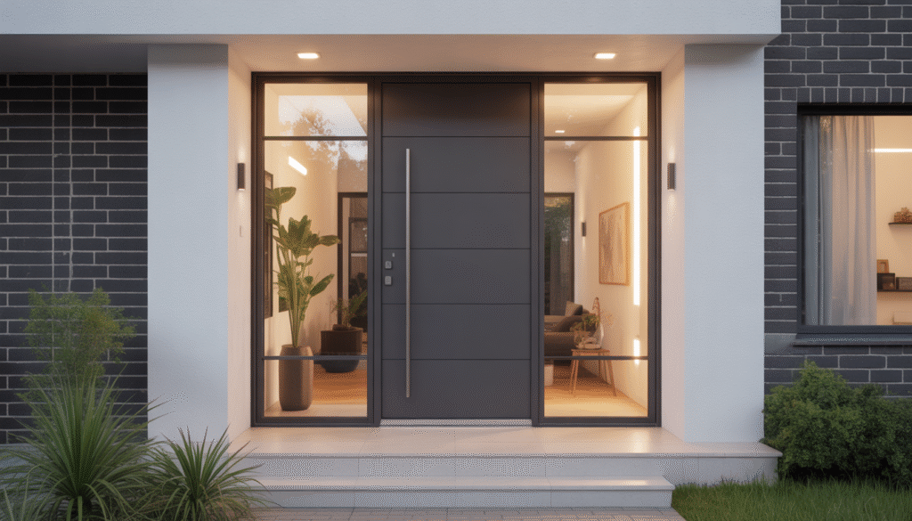 Porte avant en aluminium anthracite avec vitrage laminé elegant