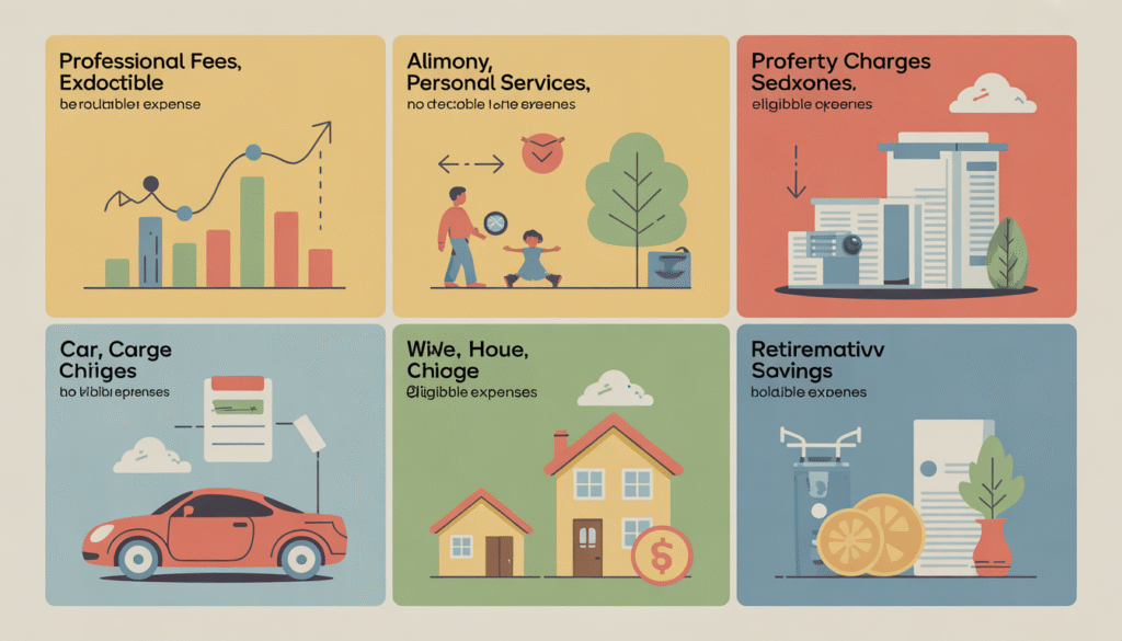 Infographie colorée sur les catégories de dépenses déductibles